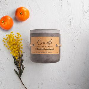 Lumanare parfumata handmade din ceara naturala de soia 100%, aroma de Mandarine si Mimoza, Recipient ceramic alb, 150 g