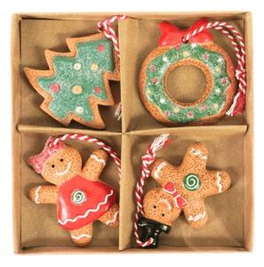 Set 4 bucati decoratiuni de Craciun GINGERBREADS 6 cm