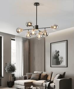 Candelabru cu 8 globuri de sticla fumurie, dulie E27, culoare corp negru cu auriu, diametru 90cm