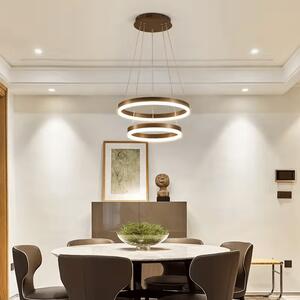 Lustra LED Minimalist Ring, 100W, 2 inele, 50+30cm, maro, telecomanda, lumina rece/calda/neutra, intensitate reglabila