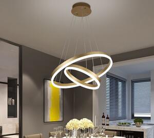 Lustra LED Minimalist Ring, 100W, 2 inele, 50+30cm, Auriu, telecomanda, lumina rece/calda/neutra, intensitate reglabila