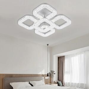 Lustra LED 80W, 4+1 patrate cu cristale, telecomanda, lumina/rece/calda/neutra, intensitate reglabila
