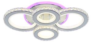 Lustra LED 132W, 4 cercuri diamante, alb + crom, telecomanda, 4368lm, lumina calda/rece + RGB