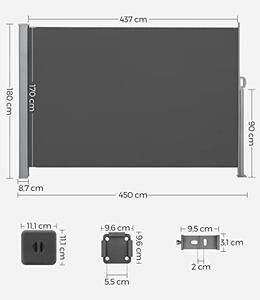 Copertina solara laterala, Songmics, Gri, 180x450 cm
