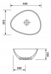 Cersanit Moduo, chiuveta blat asimetrica 44x35,5x15 cm, alb lucios, K116-051