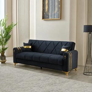 Canapea extensibila cu lada de depozitare 220x87x93 cm , detalii aurii –Camara