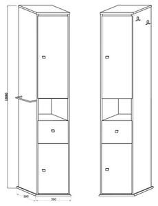 Coloană rotativă Simona, 2 uși 1 sertar, PAL, 39x188 cm, alb