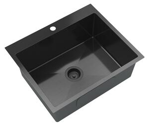Gamma Gamma, chiuvetă din oțel cu 1 compartiment 600x500x210 mm, negru, GMA-S6050-BK