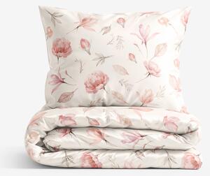 Goldea lenjerie de pat din bumbac satinat - magnolii înflorite 140 x 200 și 50 x 70 cm
