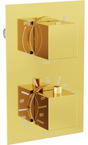 Mexen Cube baterie termostatică pentru cadă si duș cu 2 ieșiri, Aurie - 77502-50
