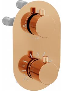 Mexen Kai baterie termostatică pentru cadă si duș cu 3 ieșiri, Roz-auriu - 77602-60