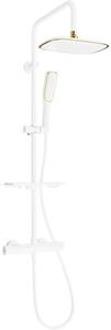 Set de duș Mexen KT49 cu robinet termostatic Kai, alb-auriu, 771504993-25
