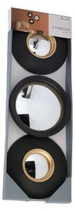 Set 3 oglinzi rotunde, decorative, cu rame negre și detalii aurii, 25.5 cm