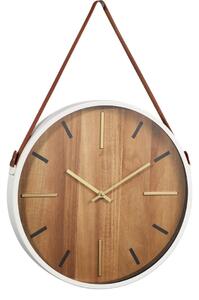 Ceas decorativ, de perete, cu mâner, maro, cadran lemn, stil modern-elegant, 38 cm