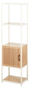 Dulap cu cadru metalic și rafturi MDF, design modern cu ușă din lemn, 43x33x153 cm, alb