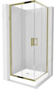Mexen Rio, duș pătrat cu ușă glisantă 70(uşă) x 70(uşă) x 190 cm, sticlă transparentă de 6 mm, profil auriu + cadă de duș Rio cu sifon cromat, 860-07…