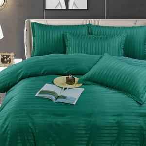 Lenjerie de pat, 2 persoane, damasc, 6 piese, linii late și înguste, verde , LDA408