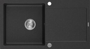 Mexen Leo chiuvetă din granit cu 1 compartiment cu picurător 900 x 500 mm, Neagră/Argintiu metalic - 6501901010-73