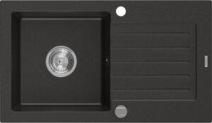 Mexen Pablo chiuvetă din granit cu 1 compartiment cu picurător 752 x 436 mm, Neagră/Auriu metalic - 6510751010-75