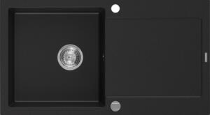 Mexen Leo chiuvetă din granit cu 1 compartiment cu picurător 900 x 500 mm, Neagră - 6501901010-77
