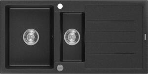 Mexen Andres Chiuvetă de granit cu 1,5 compartiment cu picurător 1000 x 500 mm, Neagră/Argintiu metalic - 6515101510-73