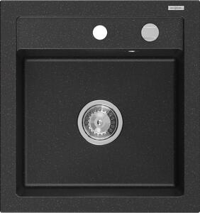Mexen Vito chiuvetă de granit cu 1 compartiment 520 x 490 mm, Neagră/Argintiu metalic - 6503521000-73