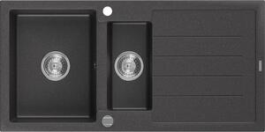 Mexen Andres Chiuvetă de granit cu 1,5 compartiment cu picurător 1000 x 500 mm, Negru cu picățele - 6515101510-76