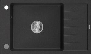 Mexen Elias chiuvetă de granit cu 1 cuvă, cu scurgere scurtă 795 x 480 mm, Neagră/Argintiu metalic - 6511791005-73