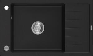 Mexen Elias chiuvetă de granit cu 1 cuvă, cu scurgere scurtă 795 x 480 mm, Neagră - 6511791005-77