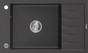 Mexen Elias chiuvetă de granit cu 1 cuvă, cu scurgere scurtă 795 x 480 mm, Negru cu picățele - 6511791005-76