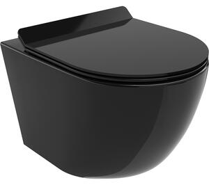 Mexen Lena vas de toaletă Rimless cu capac slim cu închidere lentă , duroplast, Neagră - 30224070