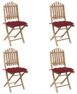 Set mobilier de exterior pliabil, cu perne, 5 piese, bambus