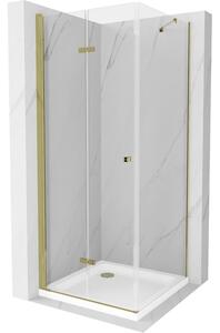 Mexen Lima cabină de duș pliabilă 100 x 100 cm, transparent, Aurie + cadă de duș Flat - 856-100-100-50-00-4010