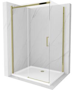 Mexen Omega cabină de duș extensibilă 120 x 70 cm, transparent, Aurie + cadă de duș Flat - 825-120-070-50-00-4010