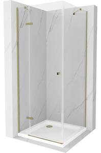 Mexen Roma cabină de duș cu balamale 80 x 80 cm, transparent, Aurie + cadă de duș Flat - 854-080-080-50-00-4010