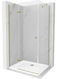 Mexen Roma cabină de duș cu balamale 90 x 70 cm, transparent, Aurie + cadă de duș Flat - 854-090-070-50-00-4010