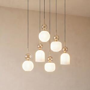 TK Lighting Lampă suspendată Sophia, cu 6 becuri, alb/cognac, lungime 65 cm, E14, reglabil, Alb, Camera de zi / sufragerie, Sticlă, Modern