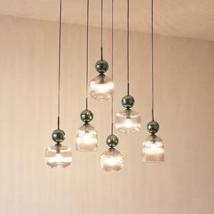 TK Lighting Lampă suspendată Sophia, cu 6 becuri, culoare coniac/verde, lungime 65 cm,, reglabil, Verde, Camera de zi / sufragerie, Sticlă, Modern