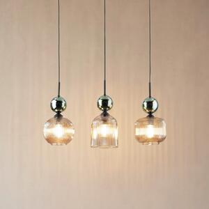 TK Lighting Lampă suspendată Sophia, cu 3 becuri, culoare coniac/verde, lungime 65 cm,, reglabil, Verde, Camera de zi / sufragerie, Sticlă, Modern