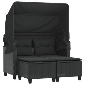 Canapea de grădină cu baldachin și scaune, negru, poliratan