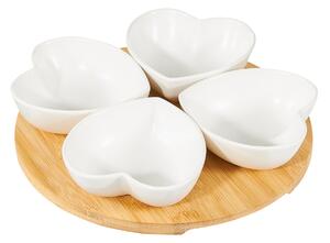 Set boluri, 5 piese, inimioara, alb mat, Natural