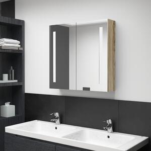 Dulap de baie cu oglindă și LED, stejar, 62x14x60 cm