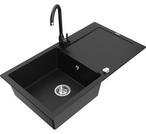 Mexen Leo chiuvetă granit 1-cuvă cu scurgător și baterie de bucătărie Telma, negru - 6501-77-670200-70