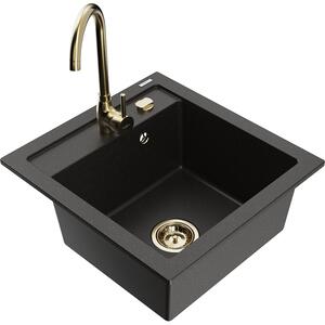 Mexen Vito chiuvetă de bucătărie din granit cu 1 cuvă cu baterie Telma, negru/auriu metalizat - 6503-75-670200-50