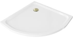 Mexen Flat cadă de duș semicirculară slim 90 x 90 cm, albă, sifon auriu - 41109090G