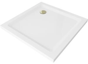 Mexen SLIM - Cadă de duș pătrată 90x90x5cm + sifon auriu, alb, 40109090G