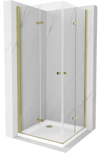 Mexen Lima Duo cabină de duș pliabilă 100 x 100 cm, transparent, Aurie + cadă de duș Flat - 856-100-100-50-02-4010G