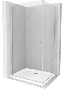 Mexen Pretoria Duo, cabină de duș cu uși cu 2 aripi 90 (uşă) x 80 (uşă) cm, sticlă transparentă 6 mm, profil crom + cadă de duș subțire 5 cm alb, 852-090-080-01-02-4010