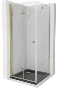 Mexen Lima cabină de duș pliabilă 90 x 90 cm, transparent, Aurie + cadă de duș Flat, Neagră - 856-090-090-50-00-4070G