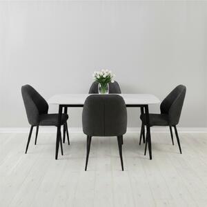 Set Masă fixă Atlas Marble Alb cu 4 Scaune Velto Negru